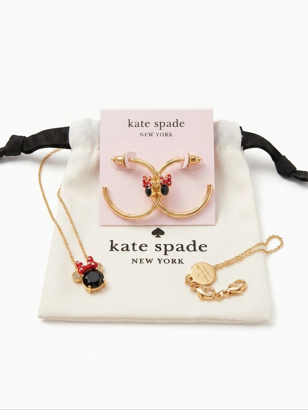 Kate Spade X Disney Minnie Mouse Pendant Necklace and Hoop Earrings